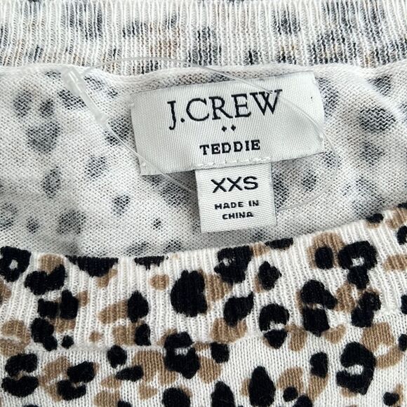 J.CREW Teddie Sweater Sz XXS Lightweight Leopard Print Shadow Cat Neutral Animal - Picture 3 of 12